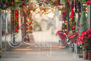 Christmas Street with Bokeh and Lights Fabric Photography Backdrop-Fabric Photography Backdrop-Snobby Drops Fabric Backdrops for Photography, Exclusive Designs by Tara Mapes Photography, Enchanted Eye Creations by Tara Mapes, photography backgrounds, photography backdrops, fast shipping, US backdrops, cheap photography backdrops