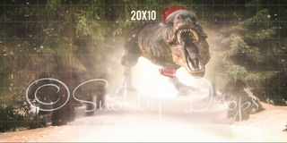 Christmas T-Rex Chase Fabric Backdrop-Fabric Photography Backdrop-Snobby Drops Fabric Backdrops for Photography, Exclusive Designs by Tara Mapes Photography, Enchanted Eye Creations by Tara Mapes, photography backgrounds, photography backdrops, fast shipping, US backdrops, cheap photography backdrops