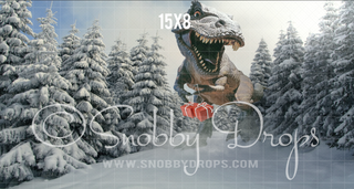 Christmas T-Rex Chase Fabric Backdrop-Fabric Photography Backdrop-Snobby Drops Fabric Backdrops for Photography, Exclusive Designs by Tara Mapes Photography, Enchanted Eye Creations by Tara Mapes, photography backgrounds, photography backdrops, fast shipping, US backdrops, cheap photography backdrops