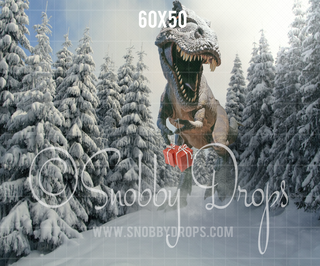 Christmas T-Rex Chase Fabric Backdrop-Fabric Photography Backdrop-Snobby Drops Fabric Backdrops for Photography, Exclusive Designs by Tara Mapes Photography, Enchanted Eye Creations by Tara Mapes, photography backgrounds, photography backdrops, fast shipping, US backdrops, cheap photography backdrops