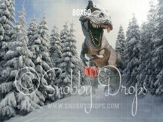 Christmas T-Rex Chase Fabric Backdrop-Fabric Photography Backdrop-Snobby Drops Fabric Backdrops for Photography, Exclusive Designs by Tara Mapes Photography, Enchanted Eye Creations by Tara Mapes, photography backgrounds, photography backdrops, fast shipping, US backdrops, cheap photography backdrops