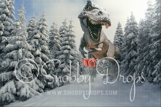Christmas T-Rex Chase Fabric Backdrop-Fabric Photography Backdrop-Snobby Drops Fabric Backdrops for Photography, Exclusive Designs by Tara Mapes Photography, Enchanted Eye Creations by Tara Mapes, photography backgrounds, photography backdrops, fast shipping, US backdrops, cheap photography backdrops