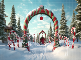 Christmas Town Gate Whimsyville Fabric Backdrop-Fabric Photography Backdrop-Snobby Drops Fabric Backdrops for Photography, Exclusive Designs by Tara Mapes Photography, Enchanted Eye Creations by Tara Mapes, photography backgrounds, photography backdrops, fast shipping, US backdrops, cheap photography backdrops