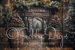 Christmas Tree Farm Fabric Backdrop-Fabric Photography Backdrop-Snobby Drops Fabric Backdrops for Photography, Exclusive Designs by Tara Mapes Photography, Enchanted Eye Creations by Tara Mapes, photography backgrounds, photography backdrops, fast shipping, US backdrops, cheap photography backdrops