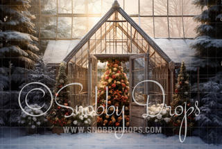 Christmas Tree Greenhouse Fabric Backdrop-Fabric Photography Backdrop-Snobby Drops Fabric Backdrops for Photography, Exclusive Designs by Tara Mapes Photography, Enchanted Eye Creations by Tara Mapes, photography backgrounds, photography backdrops, fast shipping, US backdrops, cheap photography backdrops