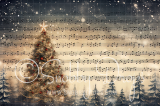 Christmas Tree Music Sheet Fabric Backdrop-Fabric Photography Backdrop-Snobby Drops Fabric Backdrops for Photography, Exclusive Designs by Tara Mapes Photography, Enchanted Eye Creations by Tara Mapes, photography backgrounds, photography backdrops, fast shipping, US backdrops, cheap photography backdrops