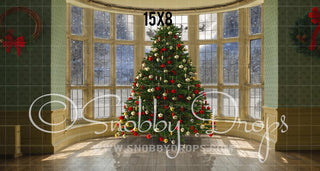 Christmas Tree Window Fabric Backdrop-Fabric Photography Backdrop-Snobby Drops Fabric Backdrops for Photography, Exclusive Designs by Tara Mapes Photography, Enchanted Eye Creations by Tara Mapes, photography backgrounds, photography backdrops, fast shipping, US backdrops, cheap photography backdrops