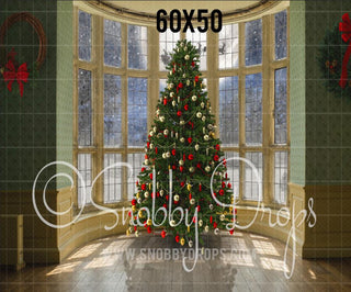 Christmas Tree Window Fabric Backdrop-Fabric Photography Backdrop-Snobby Drops Fabric Backdrops for Photography, Exclusive Designs by Tara Mapes Photography, Enchanted Eye Creations by Tara Mapes, photography backgrounds, photography backdrops, fast shipping, US backdrops, cheap photography backdrops
