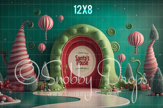 Christmas Whimsyville Santa's House Studio Fabric Backdrop-Fabric Photography Backdrop-Snobby Drops Fabric Backdrops for Photography, Exclusive Designs by Tara Mapes Photography, Enchanted Eye Creations by Tara Mapes, photography backgrounds, photography backdrops, fast shipping, US backdrops, cheap photography backdrops