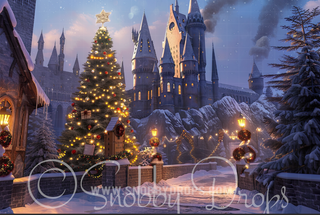 Christmas Wizard Castle Fabric Backdrop-Fabric Photography Backdrop-Snobby Drops Fabric Backdrops for Photography, Exclusive Designs by Tara Mapes Photography, Enchanted Eye Creations by Tara Mapes, photography backgrounds, photography backdrops, fast shipping, US backdrops, cheap photography backdrops