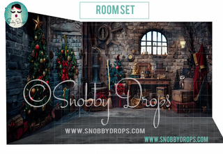 Christmas Wizard Room 3 Piece Room Set-Photography Backdrop 3P Room Set-Snobby Drops Fabric Backdrops for Photography, Exclusive Designs by Tara Mapes Photography, Enchanted Eye Creations by Tara Mapes, photography backgrounds, photography backdrops, fast shipping, US backdrops, cheap photography backdrops