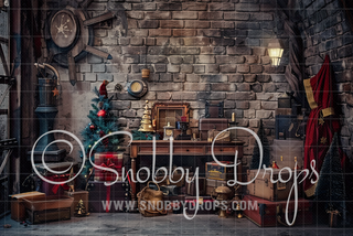 Christmas Wizard Room Fabric Backdrop-Fabric Photography Backdrop-Snobby Drops Fabric Backdrops for Photography, Exclusive Designs by Tara Mapes Photography, Enchanted Eye Creations by Tara Mapes, photography backgrounds, photography backdrops, fast shipping, US backdrops, cheap photography backdrops