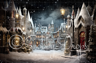 Christmas Wizard Town Fabric Backdrop-Fabric Photography Backdrop-Snobby Drops Fabric Backdrops for Photography, Exclusive Designs by Tara Mapes Photography, Enchanted Eye Creations by Tara Mapes, photography backgrounds, photography backdrops, fast shipping, US backdrops, cheap photography backdrops