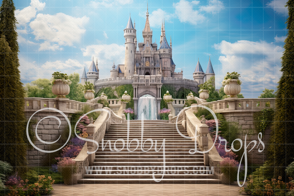 Cinderella Princess Castle Stairs Fabric Backdrop STN084 exclusive