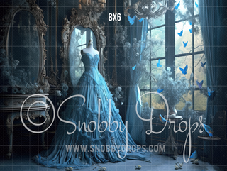 Cinderella's Room with Blue Dress Fabric Backdrop-Fabric Photography Backdrop-Snobby Drops Fabric Backdrops for Photography, Exclusive Designs by Tara Mapes Photography, Enchanted Eye Creations by Tara Mapes, photography backgrounds, photography backdrops, fast shipping, US backdrops, cheap photography backdrops