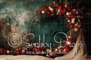 Circular Arch with Moody Flowers and Tulle Fabric Backdrop-Fabric Photography Backdrop-Snobby Drops Fabric Backdrops for Photography, Exclusive Designs by Tara Mapes Photography, Enchanted Eye Creations by Tara Mapes, photography backgrounds, photography backdrops, fast shipping, US backdrops, cheap photography backdrops