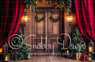 Classic Christmas Door Fabric Photography Backdrop-Fabric Photography Backdrop-Snobby Drops Fabric Backdrops for Photography, Exclusive Designs by Tara Mapes Photography, Enchanted Eye Creations by Tara Mapes, photography backgrounds, photography backdrops, fast shipping, US backdrops, cheap photography backdrops