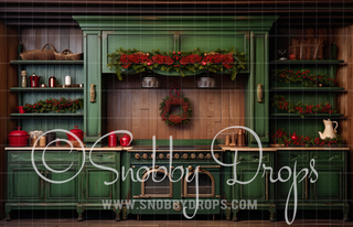 Classic Christmas Kitchen Fabric Backdrop-Fabric Photography Backdrop-Snobby Drops Fabric Backdrops for Photography, Exclusive Designs by Tara Mapes Photography, Enchanted Eye Creations by Tara Mapes, photography backgrounds, photography backdrops, fast shipping, US backdrops, cheap photography backdrops