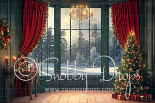 Classic Christmas Window Fabric Photography Backdrop-Fabric Photography Backdrop-Snobby Drops Fabric Backdrops for Photography, Exclusive Designs by Tara Mapes Photography, Enchanted Eye Creations by Tara Mapes, photography backgrounds, photography backdrops, fast shipping, US backdrops, cheap photography backdrops