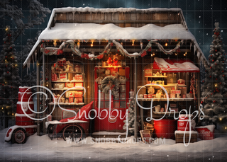 Cocoa Christmas Cabin Fabric Backdrop-Fabric Photography Backdrop-Snobby Drops Fabric Backdrops for Photography, Exclusive Designs by Tara Mapes Photography, Enchanted Eye Creations by Tara Mapes, photography backgrounds, photography backdrops, fast shipping, US backdrops, cheap photography backdrops