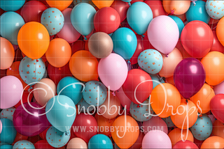 Colorful Balloon Wall Fabric Backdrop-Fabric Photography Backdrop-Snobby Drops Fabric Backdrops for Photography, Exclusive Designs by Tara Mapes Photography, Enchanted Eye Creations by Tara Mapes, photography backgrounds, photography backdrops, fast shipping, US backdrops, cheap photography backdrops