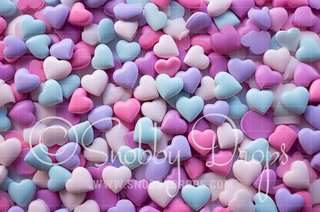 Colorful Candy Hearts Valentine Fabric Backdrop-Fabric Photography Backdrop-Snobby Drops Fabric Backdrops for Photography, Exclusive Designs by Tara Mapes Photography, Enchanted Eye Creations by Tara Mapes, photography backgrounds, photography backdrops, fast shipping, US backdrops, cheap photography backdrops