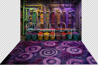 Colorful Candy Pipes Factory Fabric Backdrop-Fabric Photography Backdrop-Snobby Drops Fabric Backdrops for Photography, Exclusive Designs by Tara Mapes Photography, Enchanted Eye Creations by Tara Mapes, photography backgrounds, photography backdrops, fast shipping, US backdrops, cheap photography backdrops
