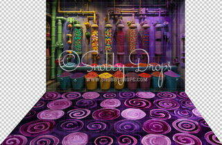 Colorful Candy Pipes Factory Fabric Backdrop-Fabric Photography Backdrop-Snobby Drops Fabric Backdrops for Photography, Exclusive Designs by Tara Mapes Photography, Enchanted Eye Creations by Tara Mapes, photography backgrounds, photography backdrops, fast shipping, US backdrops, cheap photography backdrops