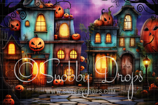 Colorful Halloween Town Fabric Backdrop-Fabric Photography Backdrop-Snobby Drops Fabric Backdrops for Photography, Exclusive Designs by Tara Mapes Photography, Enchanted Eye Creations by Tara Mapes, photography backgrounds, photography backdrops, fast shipping, US backdrops, cheap photography backdrops