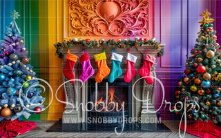 Colorful Rainbow Fireplace Fabric Backdrop-Fabric Photography Backdrop-Snobby Drops Fabric Backdrops for Photography, Exclusive Designs by Tara Mapes Photography, Enchanted Eye Creations by Tara Mapes, photography backgrounds, photography backdrops, fast shipping, US backdrops, cheap photography backdrops