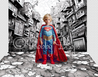 Comic Book Superhero City Fabric Backdrop-Fabric Photography Backdrop-Snobby Drops Fabric Backdrops for Photography, Exclusive Designs by Tara Mapes Photography, Enchanted Eye Creations by Tara Mapes, photography backgrounds, photography backdrops, fast shipping, US backdrops, cheap photography backdrops