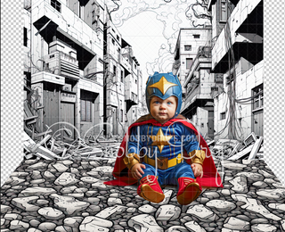 Comic Book Superhero City Ruins Fabric Backdrop-Fabric Photography Backdrop-Snobby Drops Fabric Backdrops for Photography, Exclusive Designs by Tara Mapes Photography, Enchanted Eye Creations by Tara Mapes, photography backgrounds, photography backdrops, fast shipping, US backdrops, cheap photography backdrops