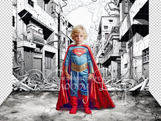 Comic Book Superhero City Ruins Fabric Backdrop-Fabric Photography Backdrop-Snobby Drops Fabric Backdrops for Photography, Exclusive Designs by Tara Mapes Photography, Enchanted Eye Creations by Tara Mapes, photography backgrounds, photography backdrops, fast shipping, US backdrops, cheap photography backdrops