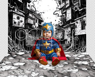 Comic Book Superhero City Slums Fabric Backdrop-Fabric Photography Backdrop-Snobby Drops Fabric Backdrops for Photography, Exclusive Designs by Tara Mapes Photography, Enchanted Eye Creations by Tara Mapes, photography backgrounds, photography backdrops, fast shipping, US backdrops, cheap photography backdrops