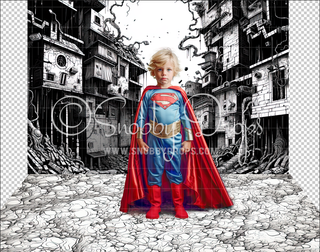 Comic Book Superhero City Slums Fabric Backdrop-Fabric Photography Backdrop-Snobby Drops Fabric Backdrops for Photography, Exclusive Designs by Tara Mapes Photography, Enchanted Eye Creations by Tara Mapes, photography backgrounds, photography backdrops, fast shipping, US backdrops, cheap photography backdrops