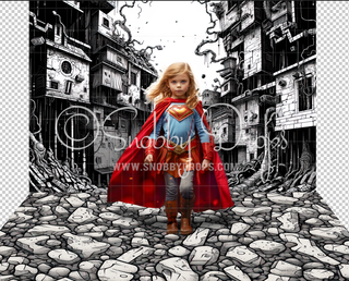 Comic Book Superhero City Slums Fabric Backdrop-Fabric Photography Backdrop-Snobby Drops Fabric Backdrops for Photography, Exclusive Designs by Tara Mapes Photography, Enchanted Eye Creations by Tara Mapes, photography backgrounds, photography backdrops, fast shipping, US backdrops, cheap photography backdrops