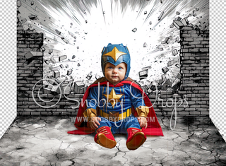 Comic Book Superhero Wall Fabric Backdrop-Fabric Photography Backdrop-Snobby Drops Fabric Backdrops for Photography, Exclusive Designs by Tara Mapes Photography, Enchanted Eye Creations by Tara Mapes, photography backgrounds, photography backdrops, fast shipping, US backdrops, cheap photography backdrops