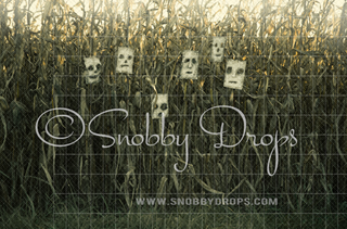 Cornstalk Masks Horror Style Fabric Backdrop-Fabric Photography Backdrop-Snobby Drops Fabric Backdrops for Photography, Exclusive Designs by Tara Mapes Photography, Enchanted Eye Creations by Tara Mapes, photography backgrounds, photography backdrops, fast shipping, US backdrops, cheap photography backdrops