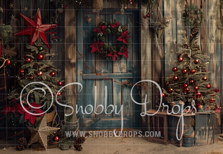 Country Christmas Door Fabric Photography Backdrop-Fabric Photography Backdrop-Snobby Drops Fabric Backdrops for Photography, Exclusive Designs by Tara Mapes Photography, Enchanted Eye Creations by Tara Mapes, photography backgrounds, photography backdrops, fast shipping, US backdrops, cheap photography backdrops