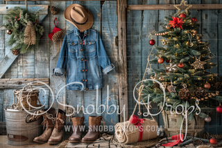 Country Christmas Room Fabric Photography Backdrop-Fabric Photography Backdrop-Snobby Drops Fabric Backdrops for Photography, Exclusive Designs by Tara Mapes Photography, Enchanted Eye Creations by Tara Mapes, photography backgrounds, photography backdrops, fast shipping, US backdrops, cheap photography backdrops