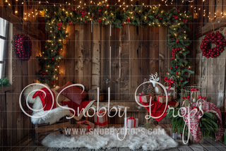 Cozy Christmas Cabin Interior Fabric Backdrop-Fabric Photography Backdrop-Snobby Drops Fabric Backdrops for Photography, Exclusive Designs by Tara Mapes Photography, Enchanted Eye Creations by Tara Mapes, photography backgrounds, photography backdrops, fast shipping, US backdrops, cheap photography backdrops