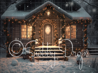 Cozy Christmas Cabin Porch Fabric Backdrop-Fabric Photography Backdrop-Snobby Drops Fabric Backdrops for Photography, Exclusive Designs by Tara Mapes Photography, Enchanted Eye Creations by Tara Mapes, photography backgrounds, photography backdrops, fast shipping, US backdrops, cheap photography backdrops