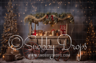 Cozy Christmas Cart Fabric Backdrop-Fabric Photography Backdrop-Snobby Drops Fabric Backdrops for Photography, Exclusive Designs by Tara Mapes Photography, Enchanted Eye Creations by Tara Mapes, photography backgrounds, photography backdrops, fast shipping, US backdrops, cheap photography backdrops