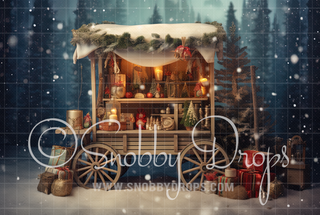 Cozy Christmas Cart Studio Fabric Backdrop-Fabric Photography Backdrop-Snobby Drops Fabric Backdrops for Photography, Exclusive Designs by Tara Mapes Photography, Enchanted Eye Creations by Tara Mapes, photography backgrounds, photography backdrops, fast shipping, US backdrops, cheap photography backdrops