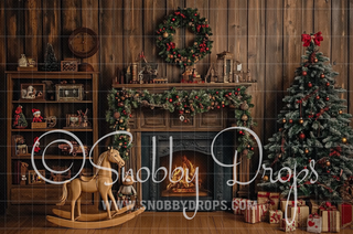 Cozy Christmas Fireplace Fabric Backdrop-Fabric Photography Backdrop-Snobby Drops Fabric Backdrops for Photography, Exclusive Designs by Tara Mapes Photography, Enchanted Eye Creations by Tara Mapes, photography backgrounds, photography backdrops, fast shipping, US backdrops, cheap photography backdrops