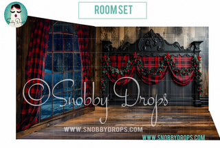 Cozy Christmas Plaid Headboard and Window 3 Piece Room Set-Photography Backdrop 3P Room Set-Snobby Drops Fabric Backdrops for Photography, Exclusive Designs by Tara Mapes Photography, Enchanted Eye Creations by Tara Mapes, photography backgrounds, photography backdrops, fast shipping, US backdrops, cheap photography backdrops
