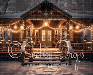 Cozy Christmas Porch Fabric Backdrop-Fabric Photography Backdrop-Snobby Drops Fabric Backdrops for Photography, Exclusive Designs by Tara Mapes Photography, Enchanted Eye Creations by Tara Mapes, photography backgrounds, photography backdrops, fast shipping, US backdrops, cheap photography backdrops