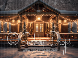 Cozy Christmas Porch Fabric Backdrop-Fabric Photography Backdrop-Snobby Drops Fabric Backdrops for Photography, Exclusive Designs by Tara Mapes Photography, Enchanted Eye Creations by Tara Mapes, photography backgrounds, photography backdrops, fast shipping, US backdrops, cheap photography backdrops