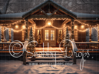 Cozy Christmas Porch Fabric Backdrop-Fabric Photography Backdrop-Snobby Drops Fabric Backdrops for Photography, Exclusive Designs by Tara Mapes Photography, Enchanted Eye Creations by Tara Mapes, photography backgrounds, photography backdrops, fast shipping, US backdrops, cheap photography backdrops