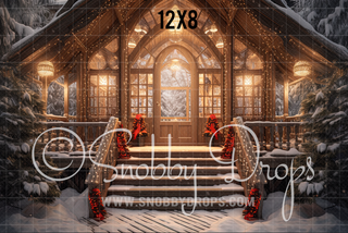 Cozy Christmas Porch Fabric Backdrop-Fabric Photography Backdrop-Snobby Drops Fabric Backdrops for Photography, Exclusive Designs by Tara Mapes Photography, Enchanted Eye Creations by Tara Mapes, photography backgrounds, photography backdrops, fast shipping, US backdrops, cheap photography backdrops